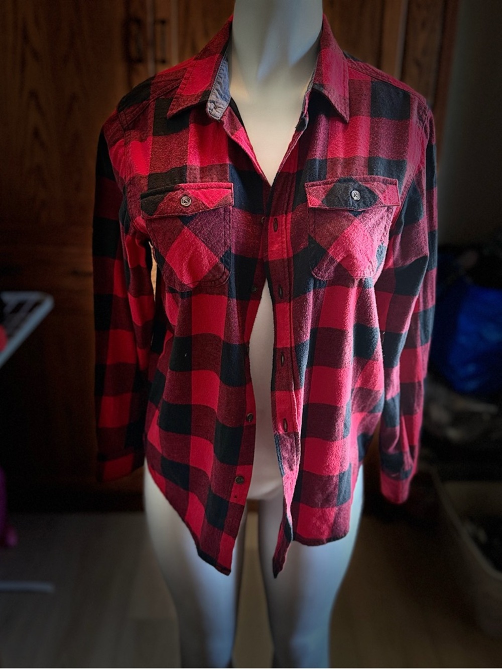 wonder nation Red & Black Plaid Flannel Shirt Jacket